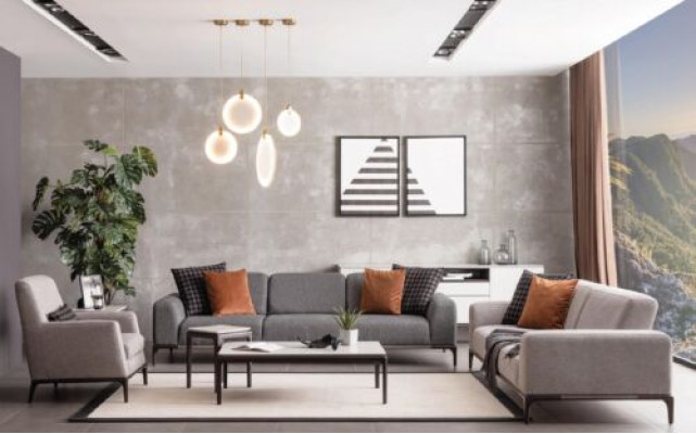 Sofa 4 Sitzer Farbe Grau Wohnzimmer Design Stil Möbel Moderne neu