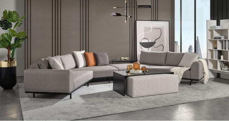 Ecksofa Sofa Couch Textil Wohnlandschaft Luxus Moebel U Form Couchtisch