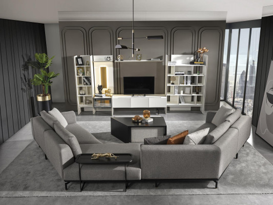 Ecksofa Sofa Couch Textil Wohnlandschaft Luxus Moebel U Form Couchtisch