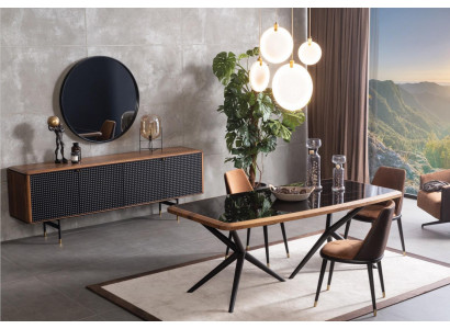 Esszimmer Set Tisch 4x Stühle Anrichte Spiegel 7tlg.Gruppe Essgarnitur