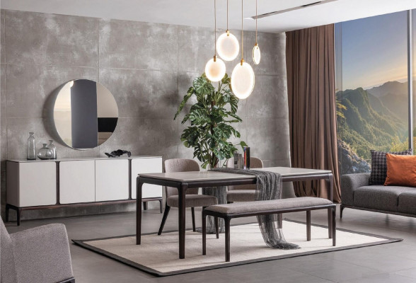 Esszimmer Set Tisch 2x Stühle Anrichte Spiegel Bank 6tlg Essgruppe Neu