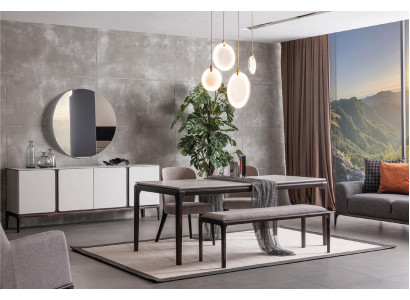 Esszimmer Set Tisch 2x Stühle Anrichte Spiegel Bank 6tlg Essgruppe Neu