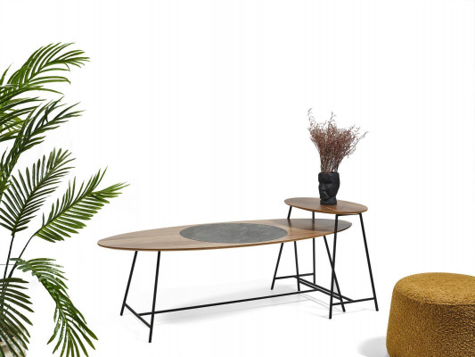 Moderner Tisch Couchtisch Beistelltisch Design Wohnzimmer Holz Oval 2tlg.