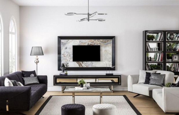 Luxus Wohnwand + Sideboard Lowboard Regal Wohnzimmer Schwarz Hochglanz