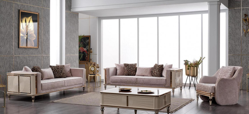 Luxus Garnitur Sofagarnitur 3+3+1 Sitzer Sofa Couch Polster Stoff Set 2tlg Neu