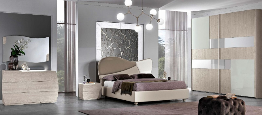 Set 6tlg Schlafzimmer Bett Nachttisch Kommode Spiegel Kleiderschrank Garnitur