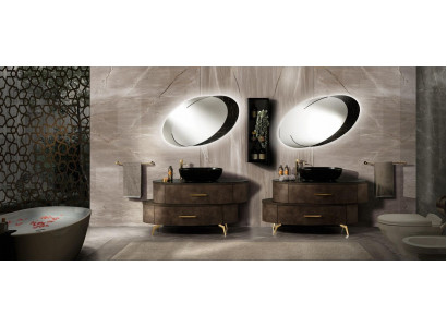Design Badezimmer Möbel Bad 6 tlg. Set Schrank Garnitur Waschbecken Beleuchtung