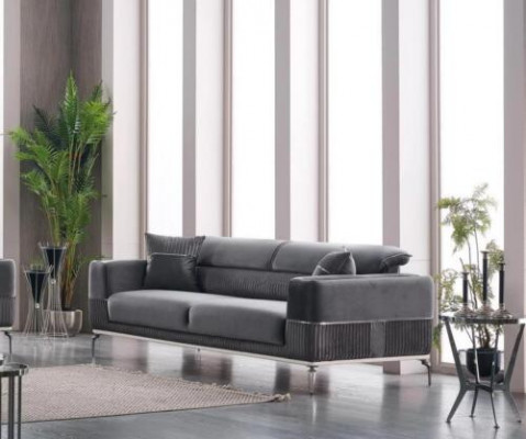 Grau Sofa 3 Sitz Dreisitzer Luxus Couch Grau Möbel Polster Textil Samt