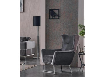 Grau Sessel Wohnzimmer Textil Möbel Modern Design Polster Stoff Luxus Sitz