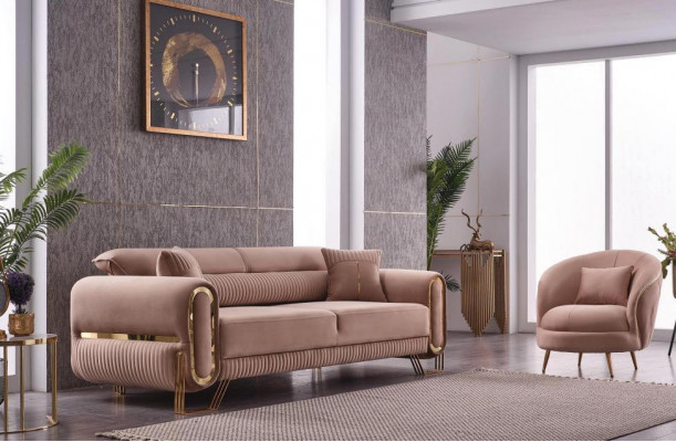 Komplett Wohnzimmer 2 tlg Sofagarnitur 3+1 Sitzer Luxus Polstergarnitur Neu