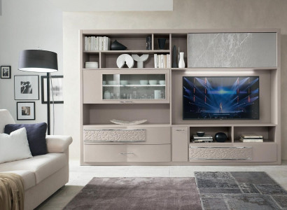 Wand Schrank Sideboard Wohnwand Fernseh Kommode Holz Design Modern Beige